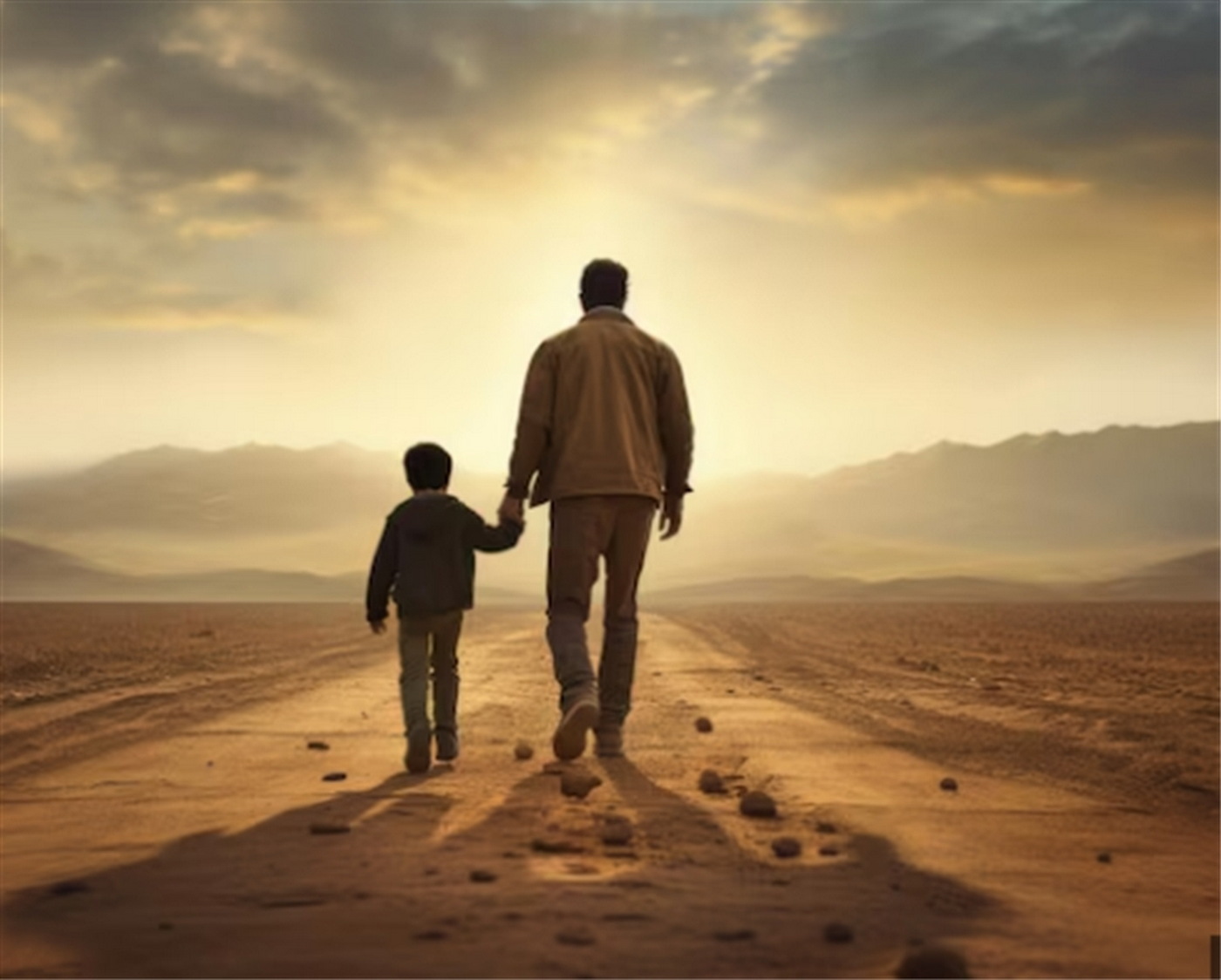 D20 homme et enfant sur la route